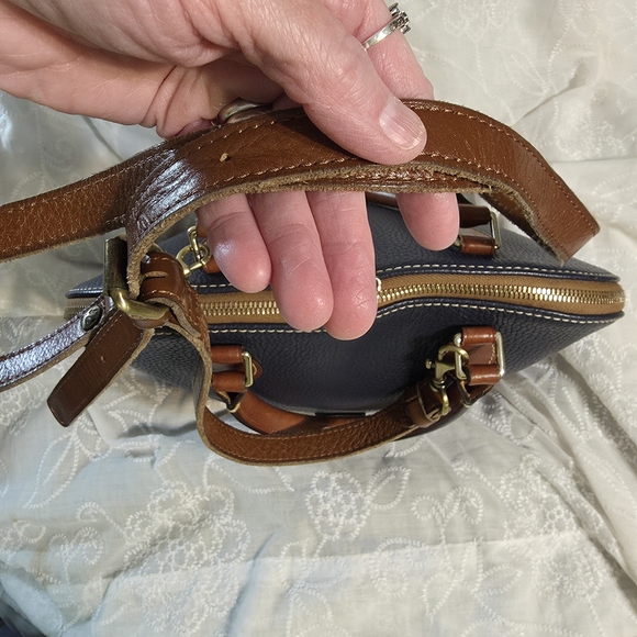 Dooney & Bourke Navy and Tan Leather Satchel - Picture 6 of 10